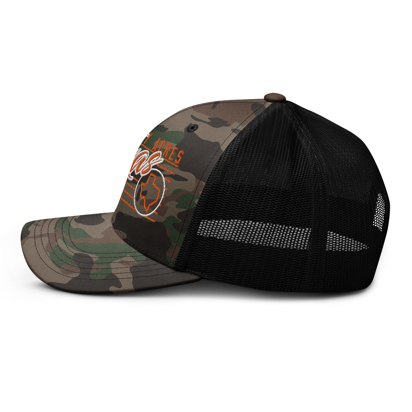 THE FORTY ACRES CAMO TRUCKER CAP